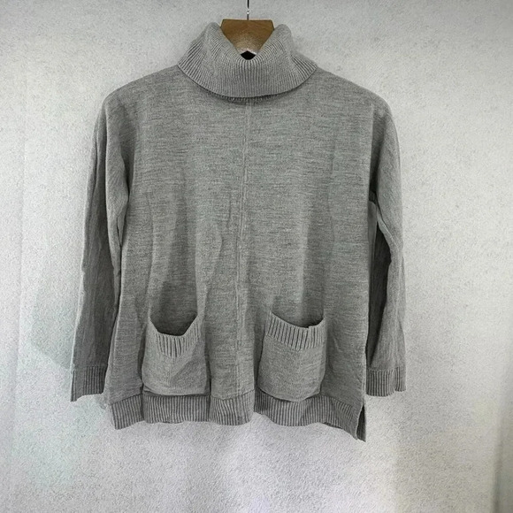 Talbots Small Cowl Neck Sweater‎ Women’s Gray Pullover Pure Merino Wool Pockets - Picture 1 of 6